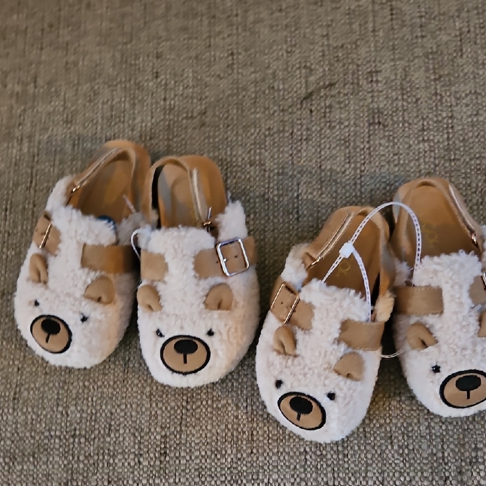 Sugar Kids Slippers with Bear Design in Cream and Tan